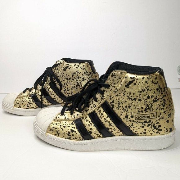 Adidas Superstar UP Wedge Heel Metallic Gold Black Splatter Sneakers Shoes Sz 8 - Picture 4 of 11